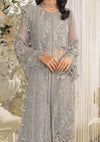 Embroidered poly net dupatta with pallu patti on DOVE luxury formal dress.